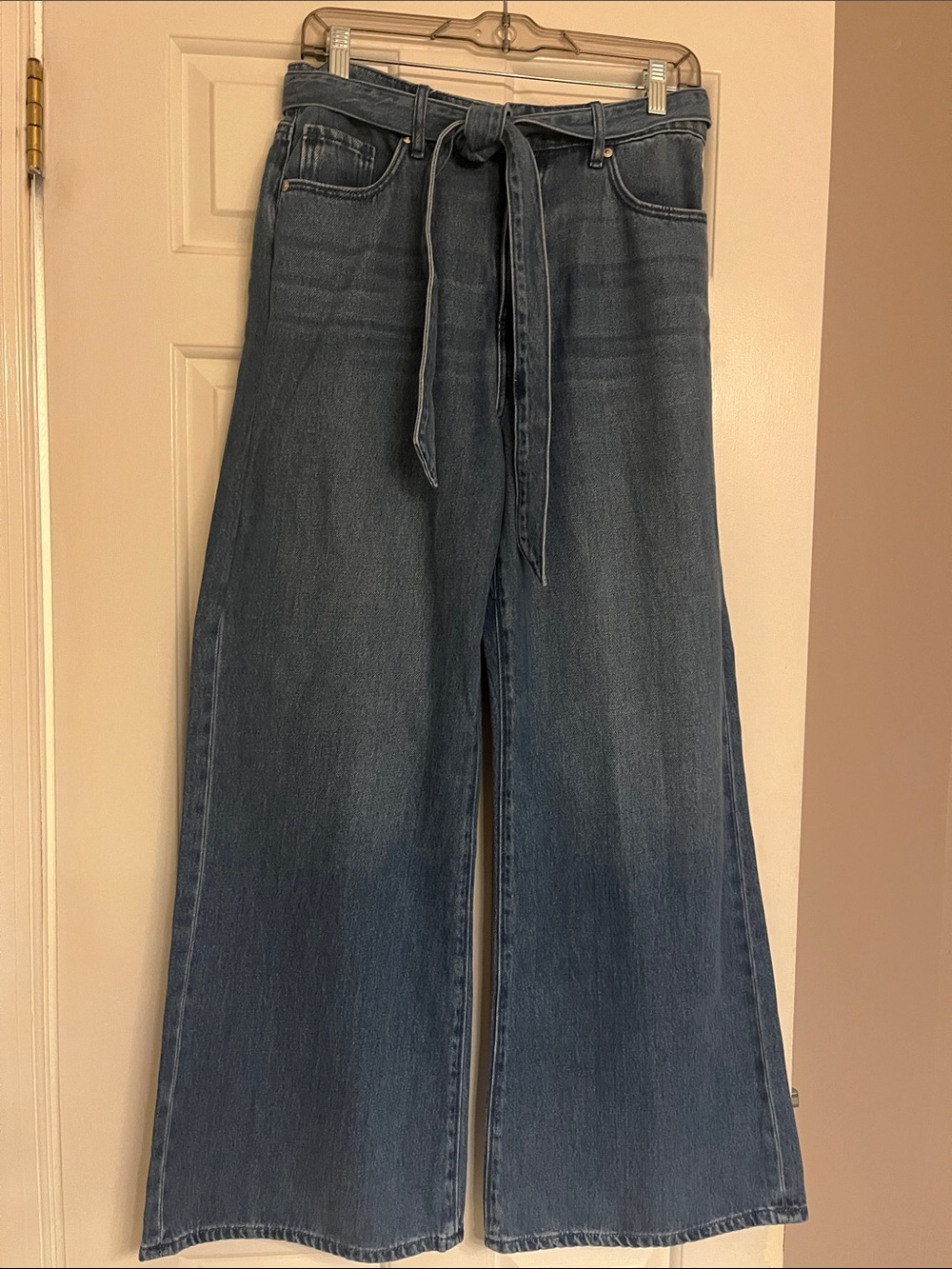 LOFT Tie-Belt Wide Leg Jeans - Blue Denim